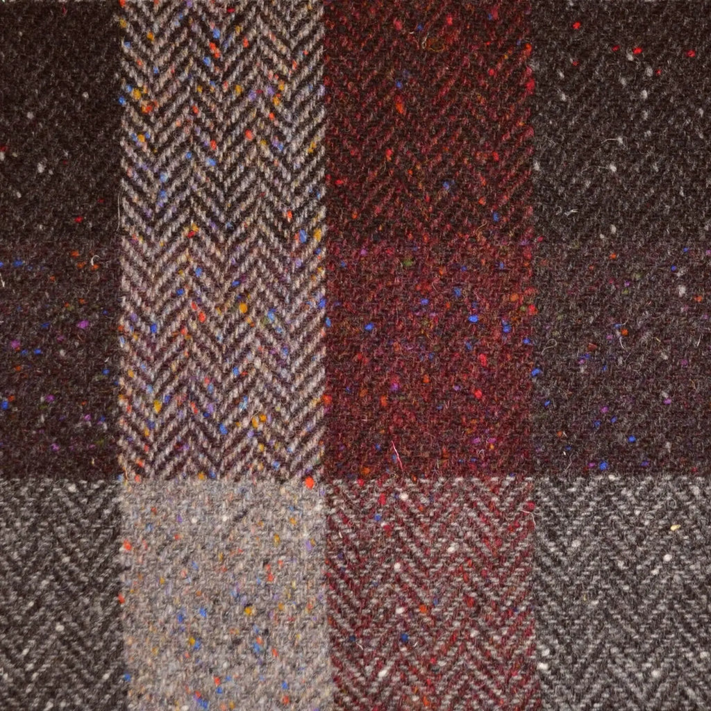 Brown, Burgundy, Beige and Grey Herringbone Box Check All Wool Donegal Tweed - 2.00 Metres (Copy) Yorkshire Fabric
