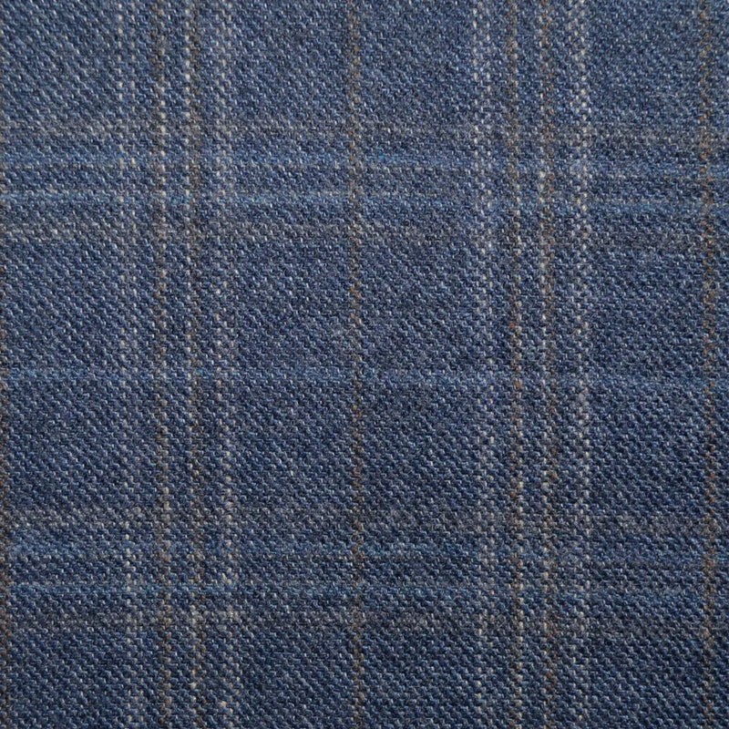 Medium Blue with Navy Blue, Orange and Brown Check Lambswool & Cashmere Jacketing (Copy) Yorkshire Fabric