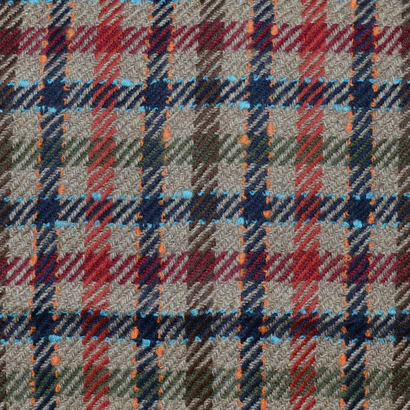 Beige with Multi Colour Box Check Shetland Tweed - 2.00 Metres