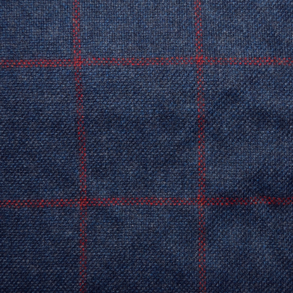 Medium Blue with Dark Red Window Pane Check Shetland Tweed - 2.00 Metres