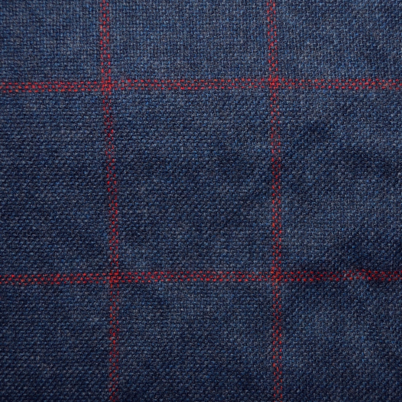 Medium Blue with Dark Red Window Pane Check Shetland Tweed - 2.00 Metres