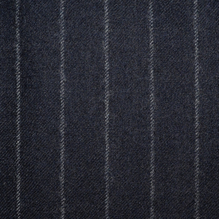 Black Wide Chalk Stripe Super 100's All Wool Flannel Suiting - 3.50 Metres