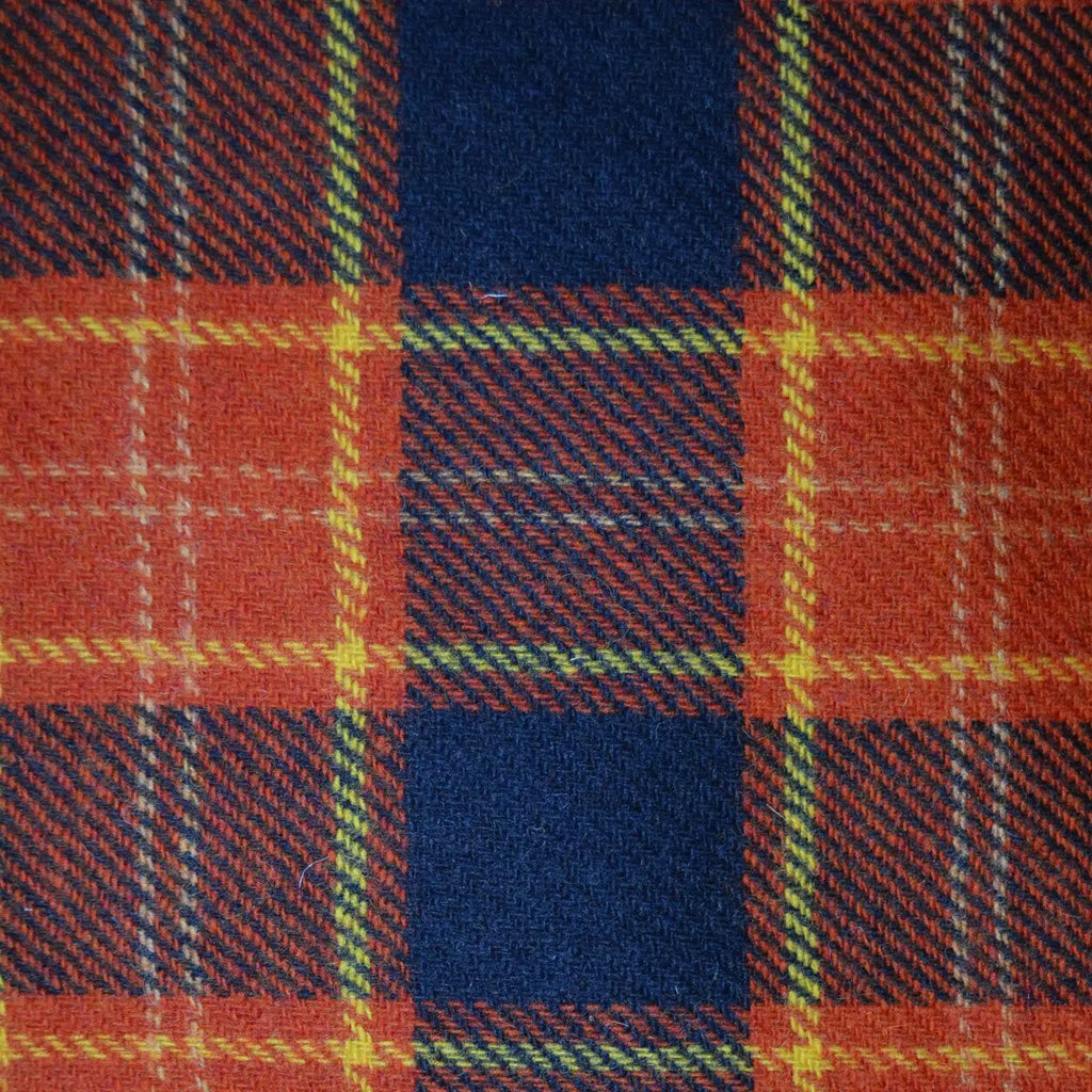 Orange, Tan, Navy Blue with Yellow and Light Blue Plaid Check All Wool British Tweed - 70cms
