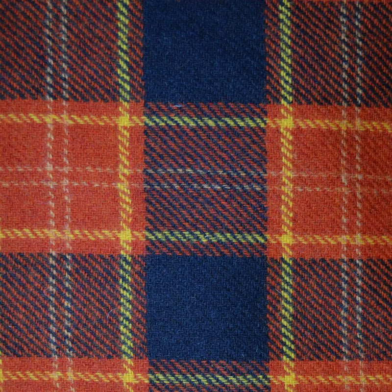 Orange, Tan, Navy Blue with Yellow and Light Blue Plaid Check All Wool British Tweed - 70cms