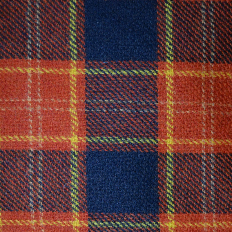 Orange, Tan, Navy Blue with Yellow and Light Blue Plaid Check All Wool British Tweed - 2.00 Metres