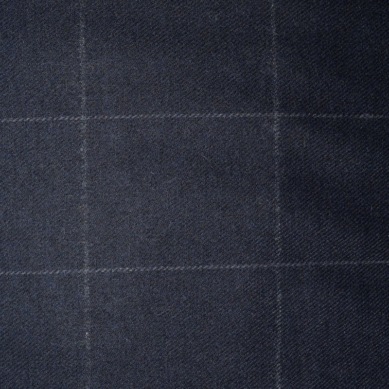 Navy Blue with White Window Pane Check Super 120's Wool & Cashmere Flannel Suiting - 2.00 Metres