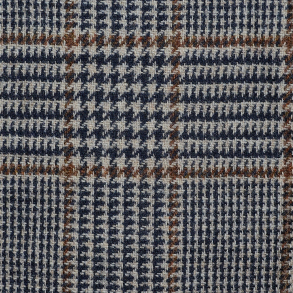 Ecru, Navy Blue and Tan Glen Check All Wool Tweed - 1.50 Metres