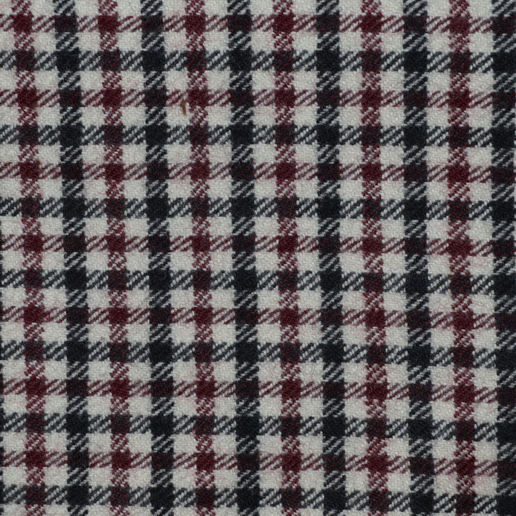 Ecru, Wine and Navy Blue Check Lambswool & Cashmere Jacketing - 2.00 Metres