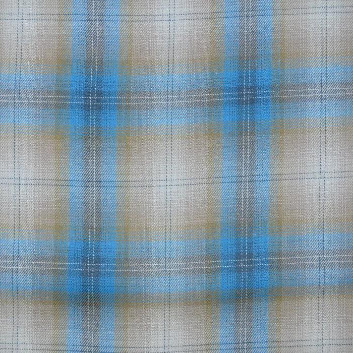 Grey with Blue and Sand Plaid Check Brushed Check Cotton Shirting - 1.00 Metre