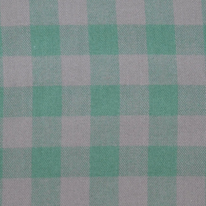 Grey with Green Herringbone Box Check Brushed Check Cotton Shirting - 1.00 Metre