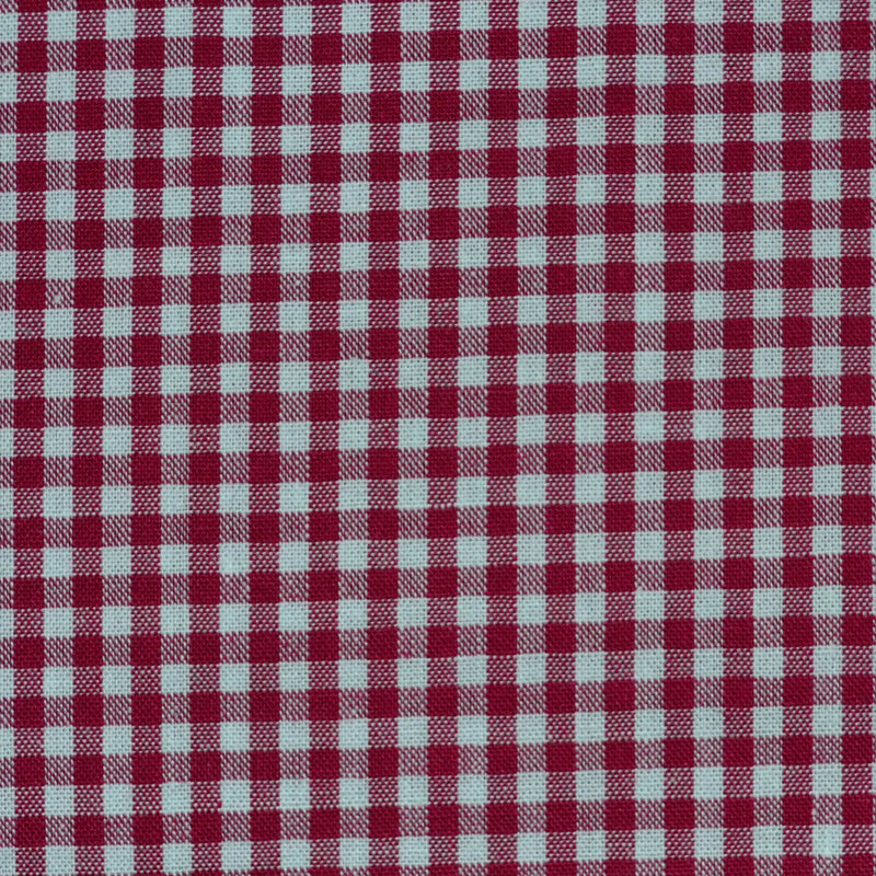 Cherry Red and White Gingham Check Cotton Shirting - 2.00 Metres Yorkshire Fabric