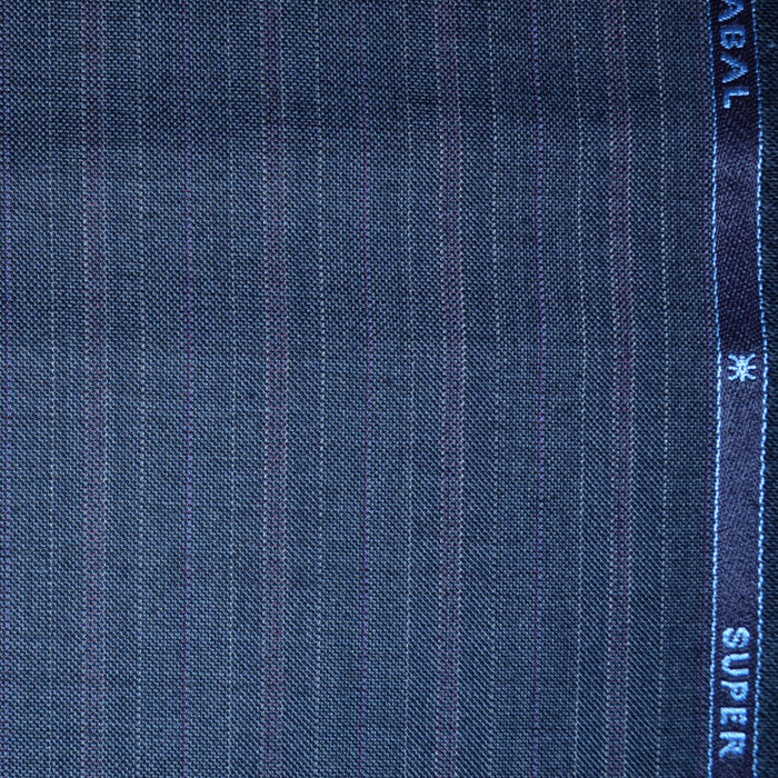 Medium Blue with Muted Red Fancy Stripe Super 120's All Wool Super 120's Suiting by Scabal - 1.40 Metres