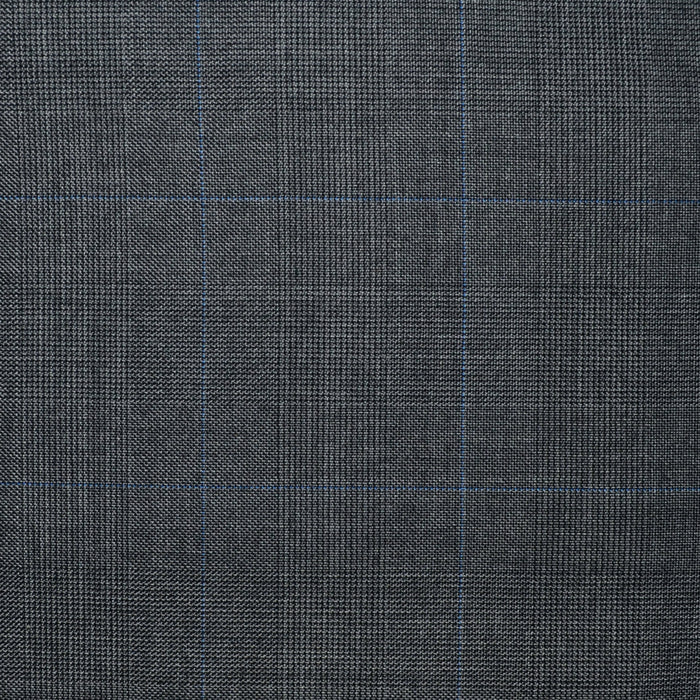 Dark Grey Prince of Wales with Blue Check Super 120's All Wool Suiting - 3.50 Metres