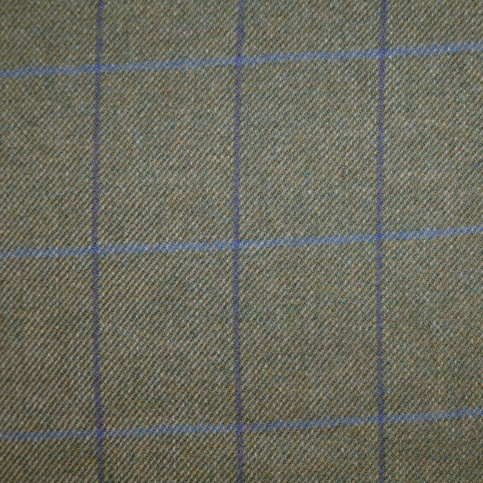 Moss Green with Blue and Navy Window Pane Check All Wool Tweed - 2.00 Metres