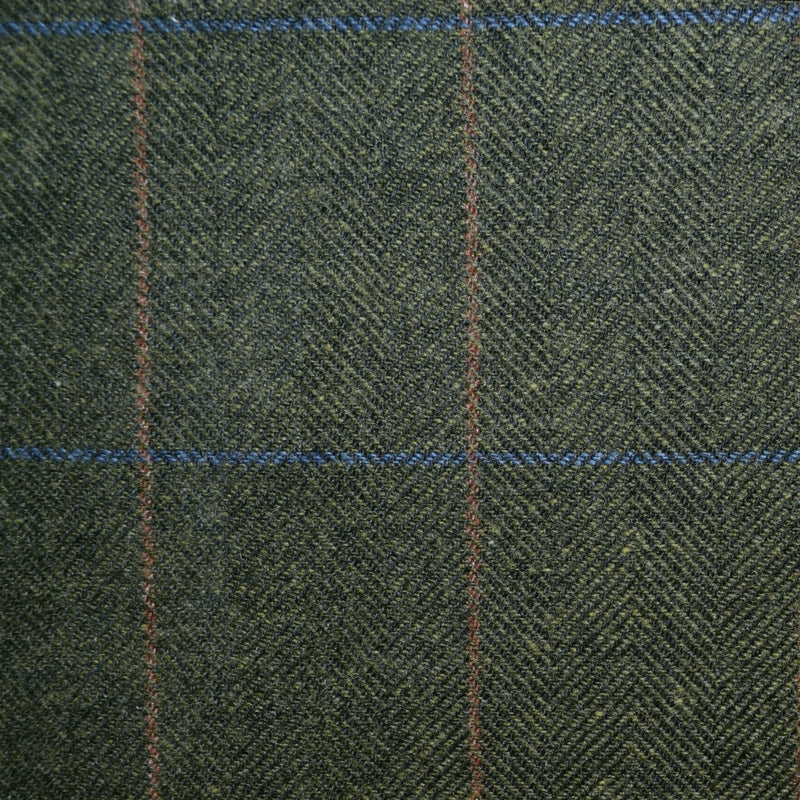Moss Green Herringbone with Blue and Tan Check Shetland Tweed - 2.40 Metres