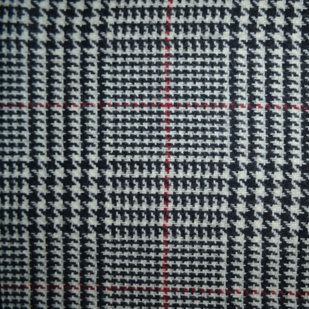 Dark Grey and White with Red Prince of Wales Check All Wool British Tweed - 2.00 Metres