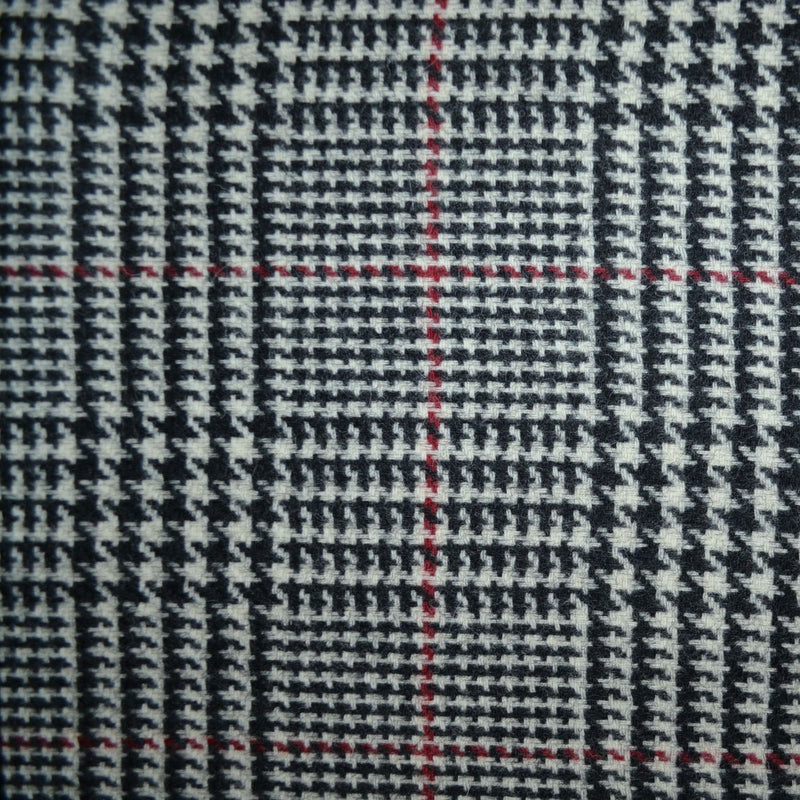 Dark Grey and White with Red Prince of Wales Check All Wool British Tweed - 2.00 Metres