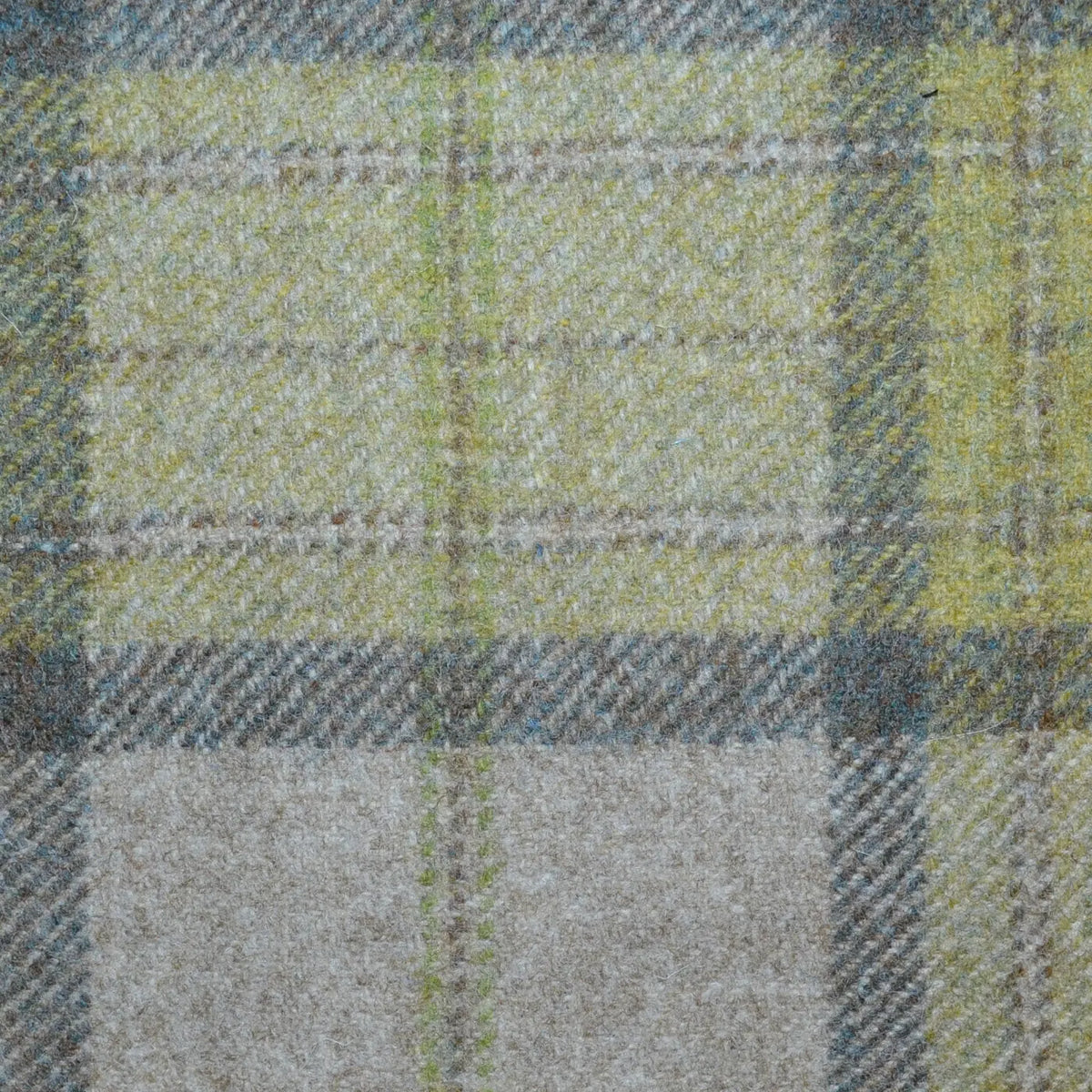 Beige, Light Green, Grey and Mustard Plaid Check All Wool Tweed Coating