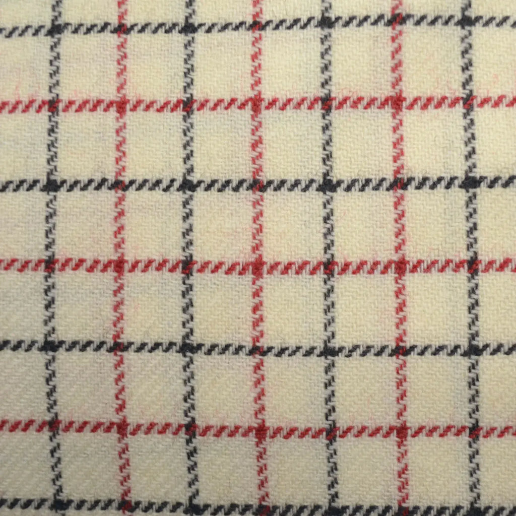 Cream, Red & Black Tattersall Check All Wool Tweed - 1.00 Metre