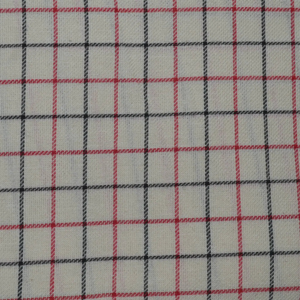 Cream, Red & Black Tattersall Check Cotton and Linen - 1.00 Metre