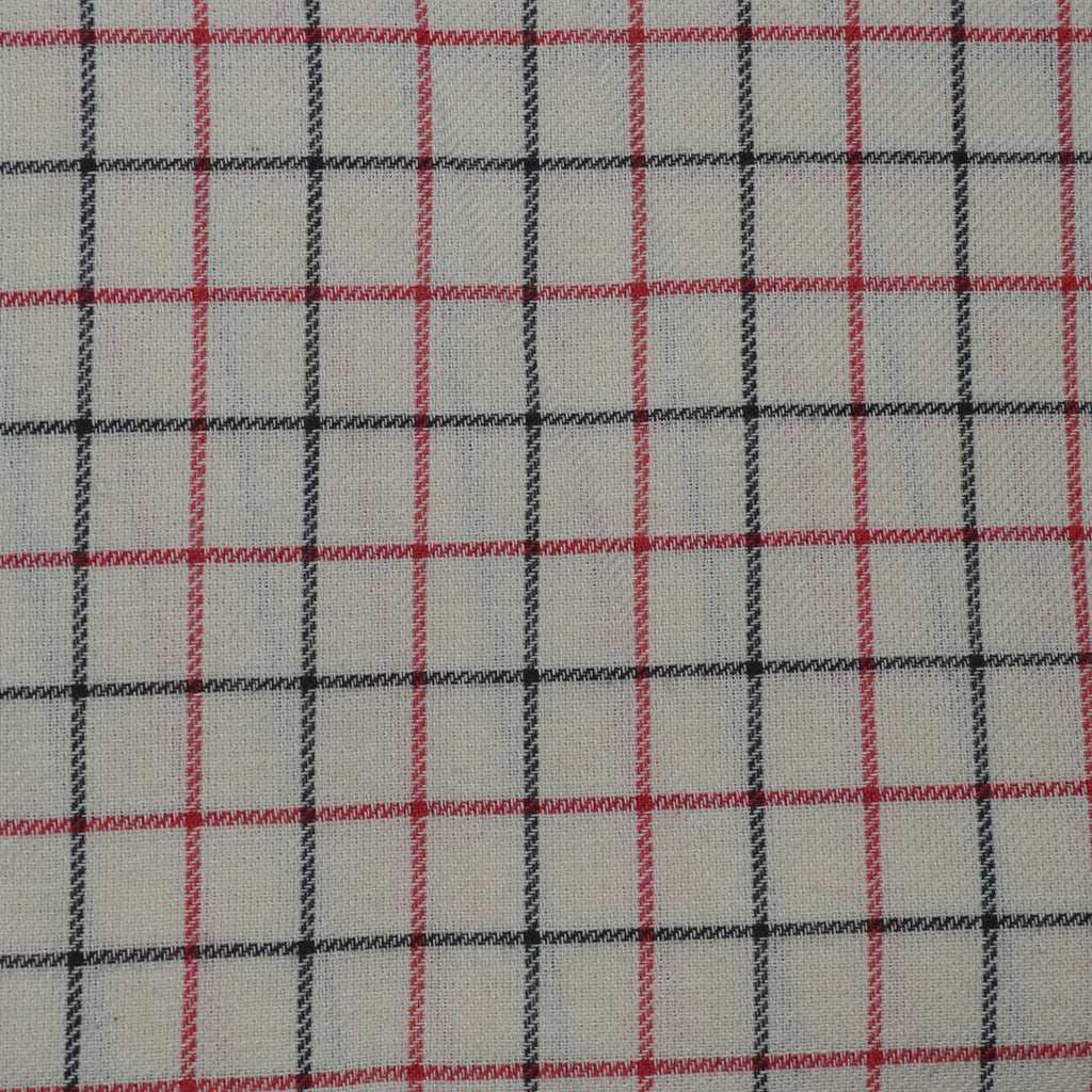 Cream, Red & Black Tattersall Check Cotton and Linen - 1.00 Metre