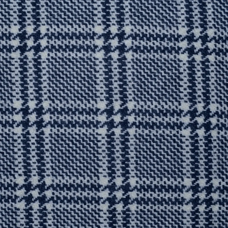 Silver Grey with Navy Blue Plaid Check Lambswool Tweed - 1.85 Metres