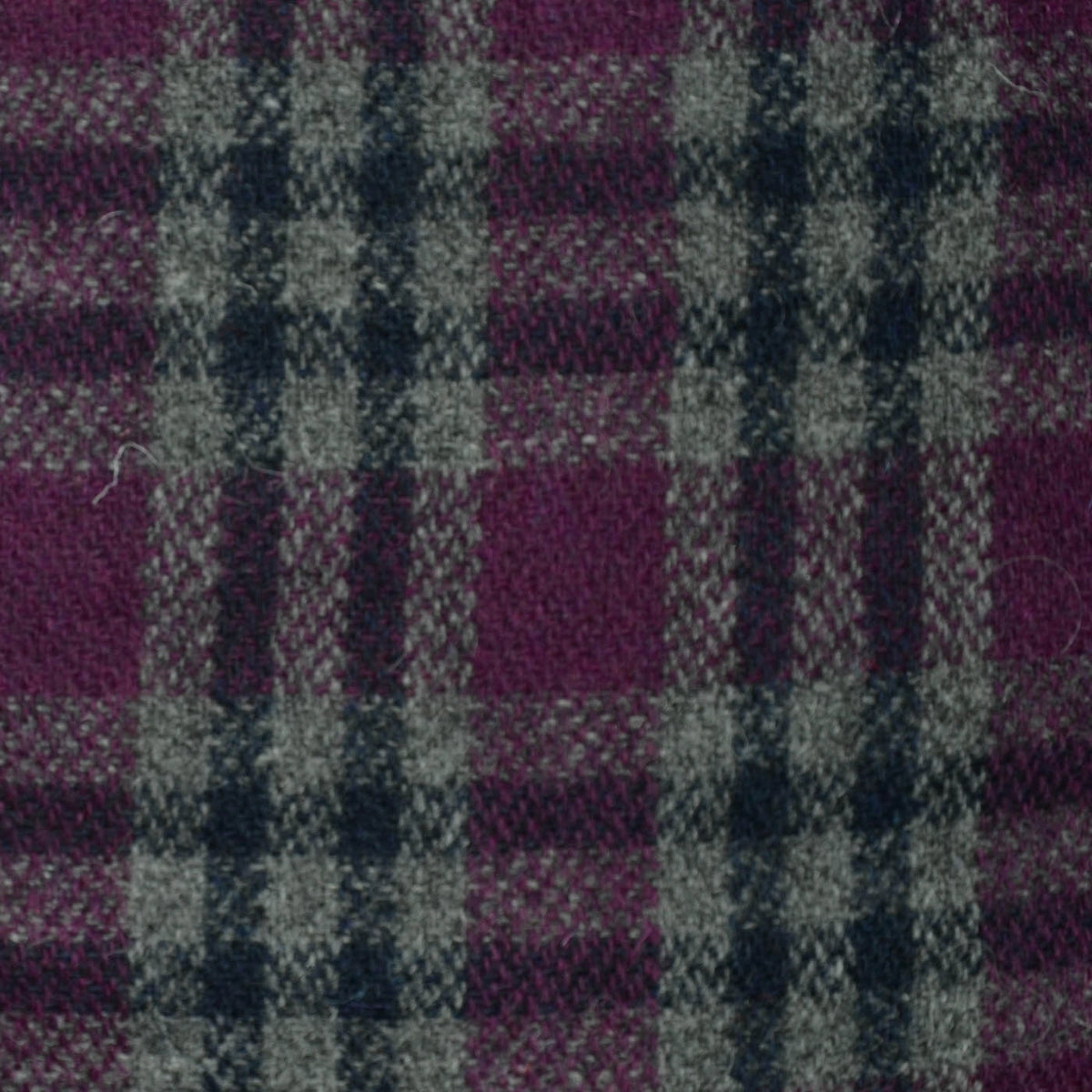 Grey with Pink and Dark Navy Blue Plaid Check All Wool Harris Tweed - 2.10 Metres