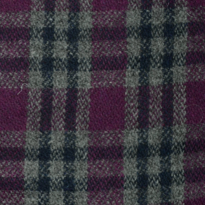 Grey with Pink and Dark Navy Blue Plaid Check All Wool Harris Tweed - 2.10 Metres