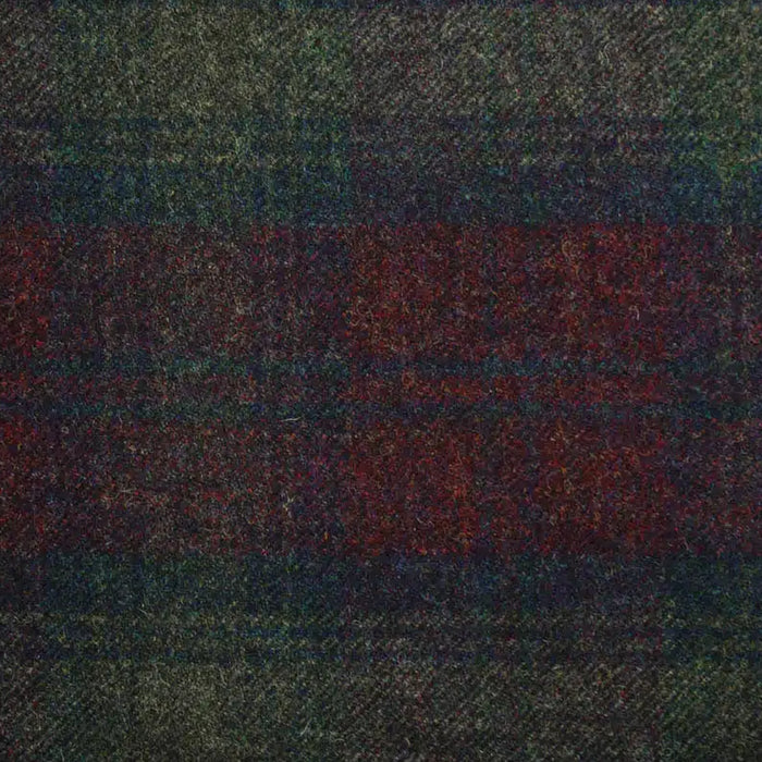 Moss Green with Burgundy Muted Plaid Check All Wool Tweed