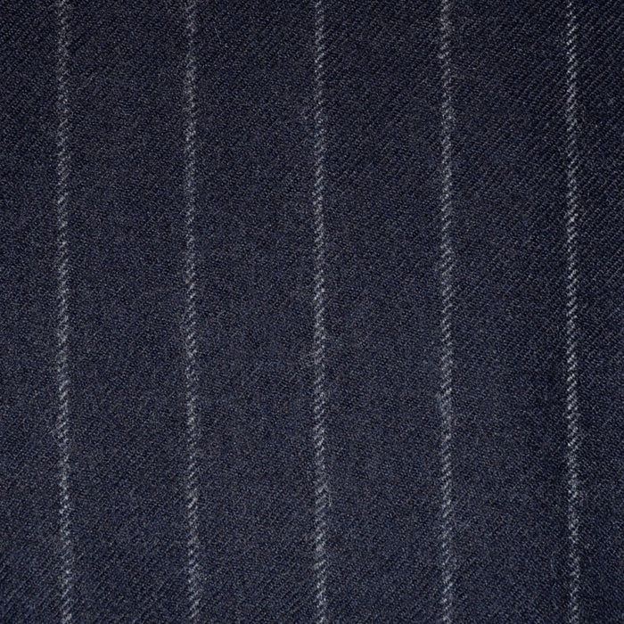 Navy Blue Wide Chalk Stripe Super 100's All Wool Flannel Suiting - 3.00 Metres