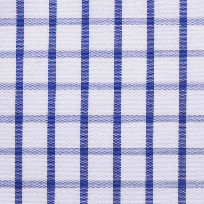 Navy Blue and White Box Check Cotton Shirting
