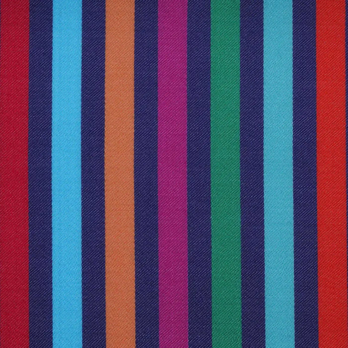 Navy, Light Blue, Orange, Purple and Green Multi Stripe Cotton Shirting
