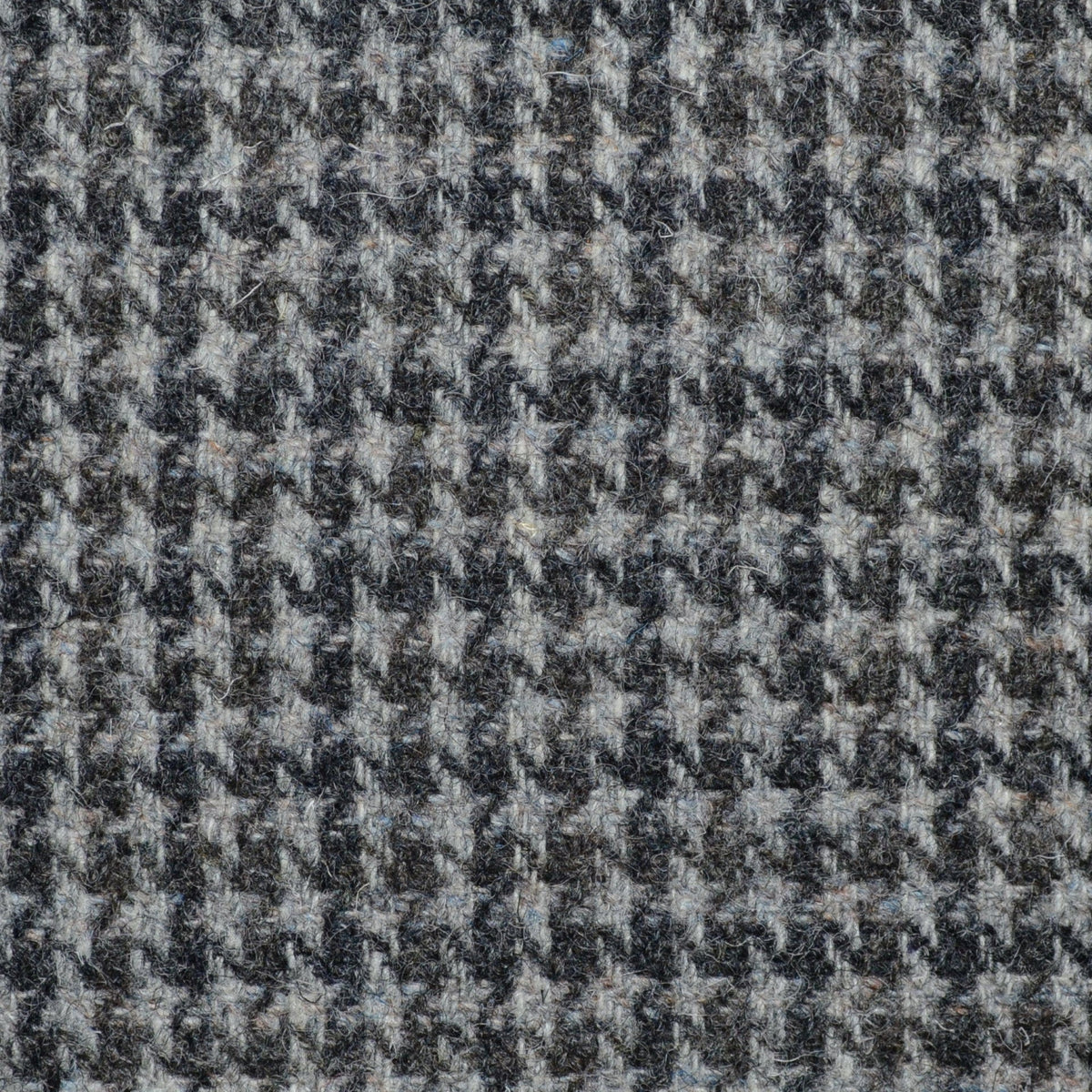 Silver with Dark Grey and Moss Green Dogtooth Check All Wool Harris Tweed - 2.00 Metres