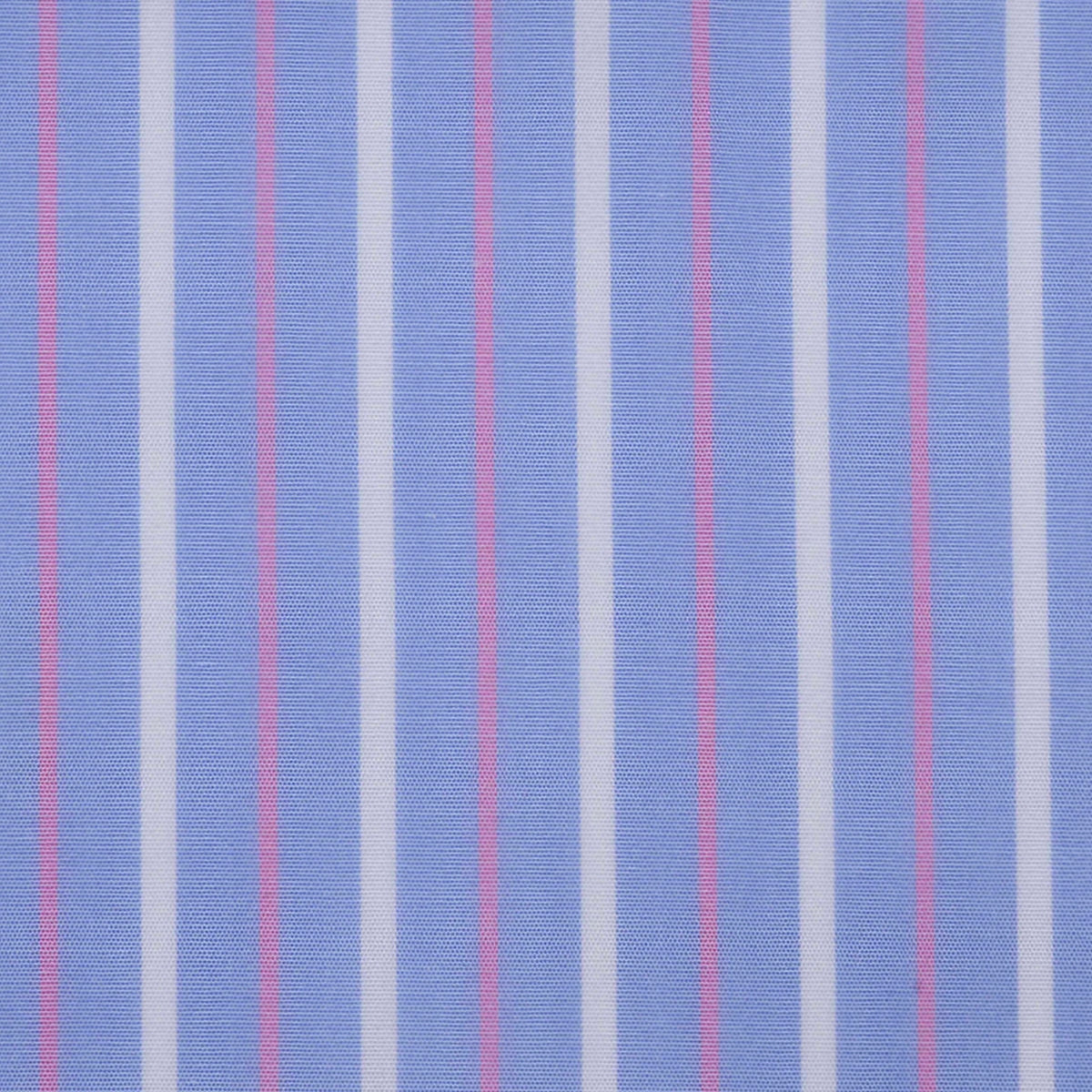 Solid Blue with White and Pink Double Stripe Cotton Shirting
