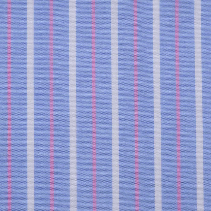 Solid Blue with White and Pink Double Stripe Cotton Shirting
