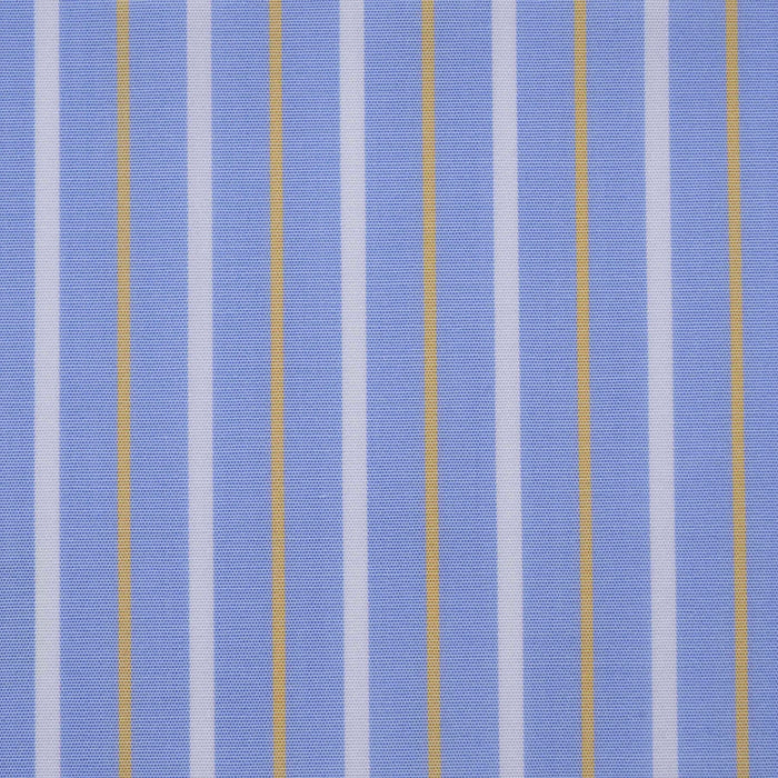 Solid Blue with White and Yellow Double Stripe Cotton Shirting