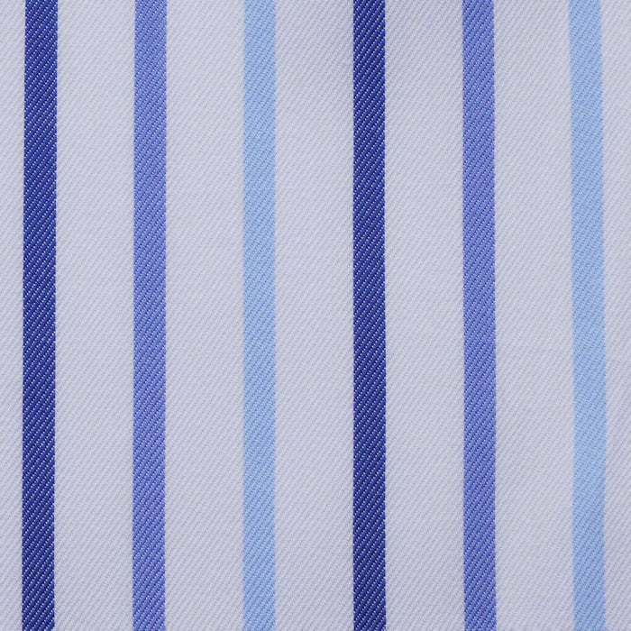 White With Blue Multi Bold Stripe Cotton Shirting