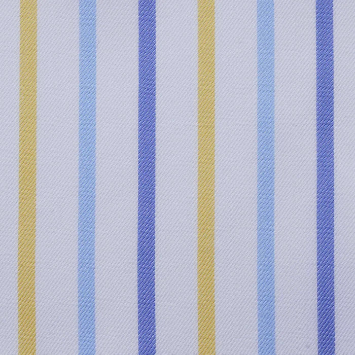 White With Yellow and Blue Multi Bold Stripe Cotton Shirting
