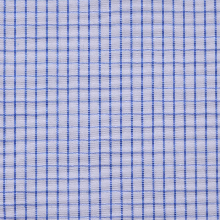 White and Blue Box Check Cotton Shirting