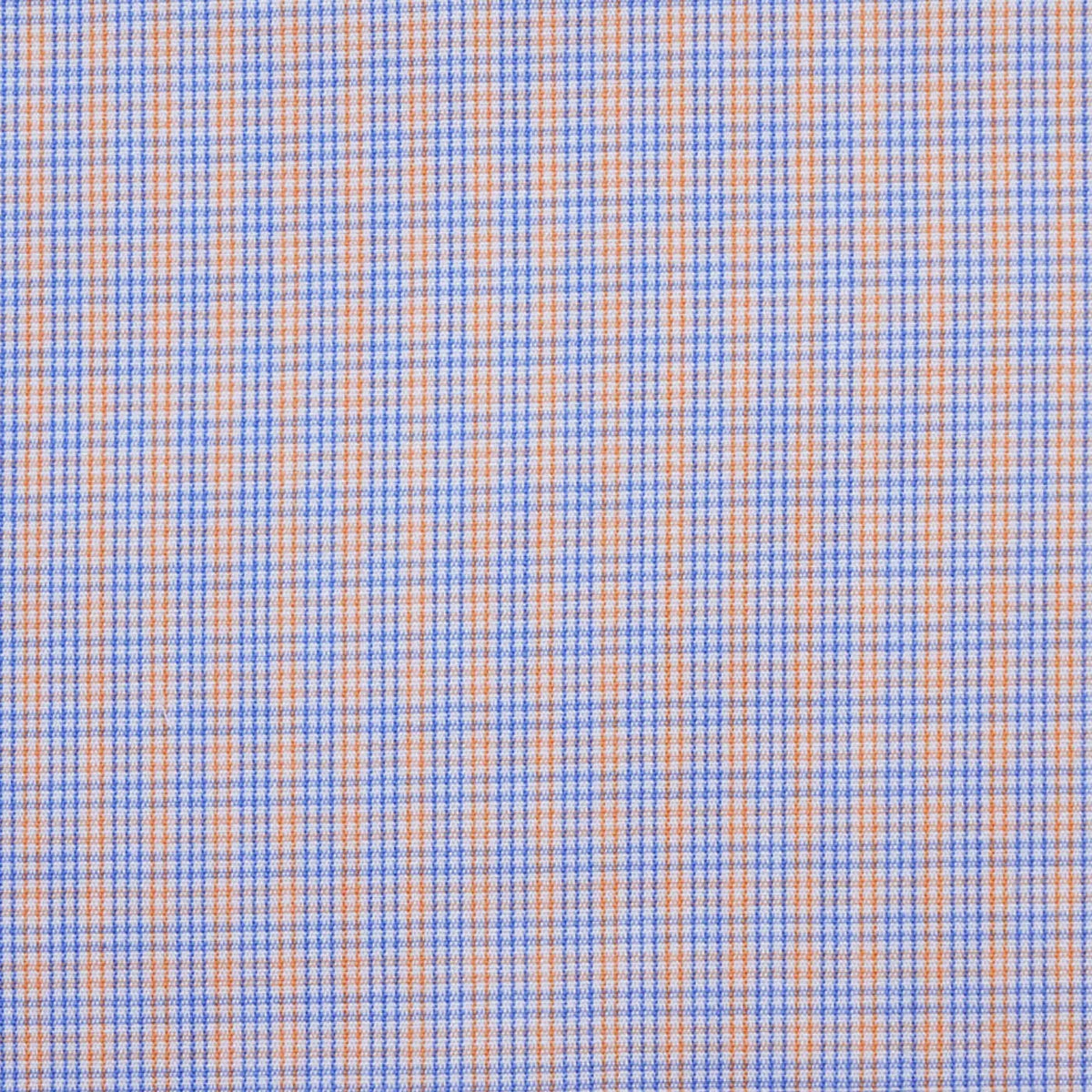 White with Blue & Orange Check Cotton Shirting
