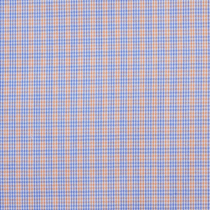 White with Blue & Orange Check Cotton Shirting