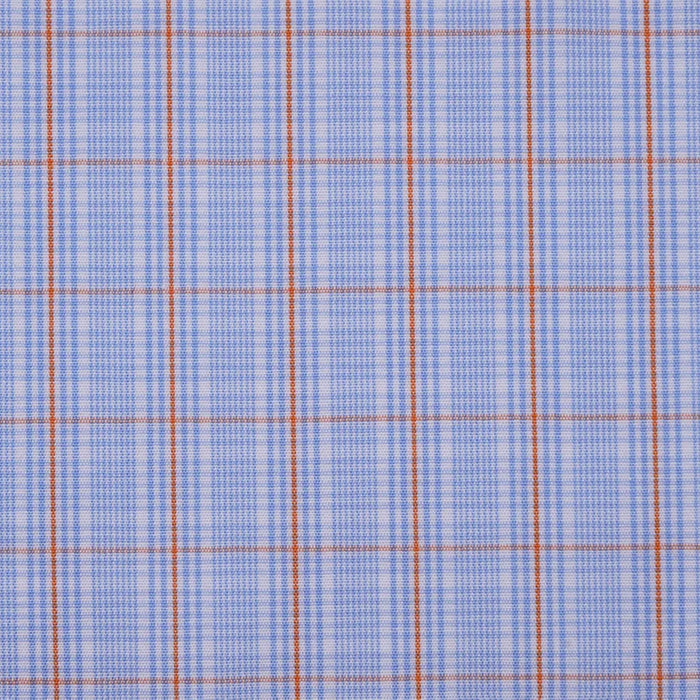 White with Blue & Orange Graph Check Cotton Shirting