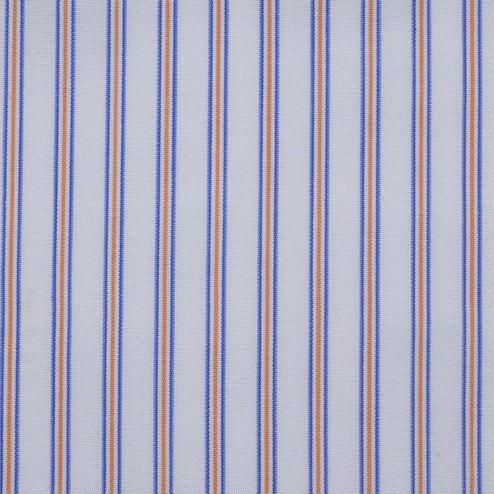 White with Blue & Orange Stripe Cotton Shirting