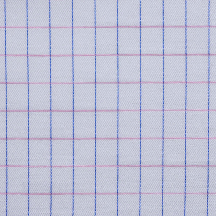 White with Blue & Pink Check Cotton Shirting