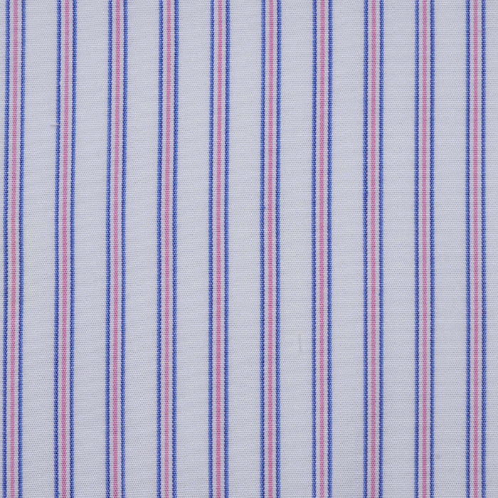 White with Blue & Pink Stripe Cotton Shirting