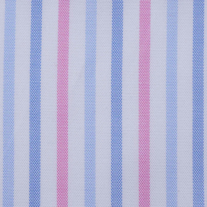 White with Blue & Pink Stripe Cotton Shirting