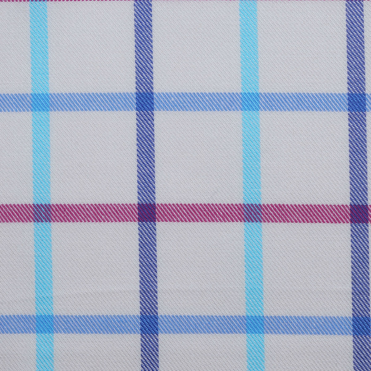 White with Blue, Red and Aqua Multi Colour Box Check Cotton Shirting