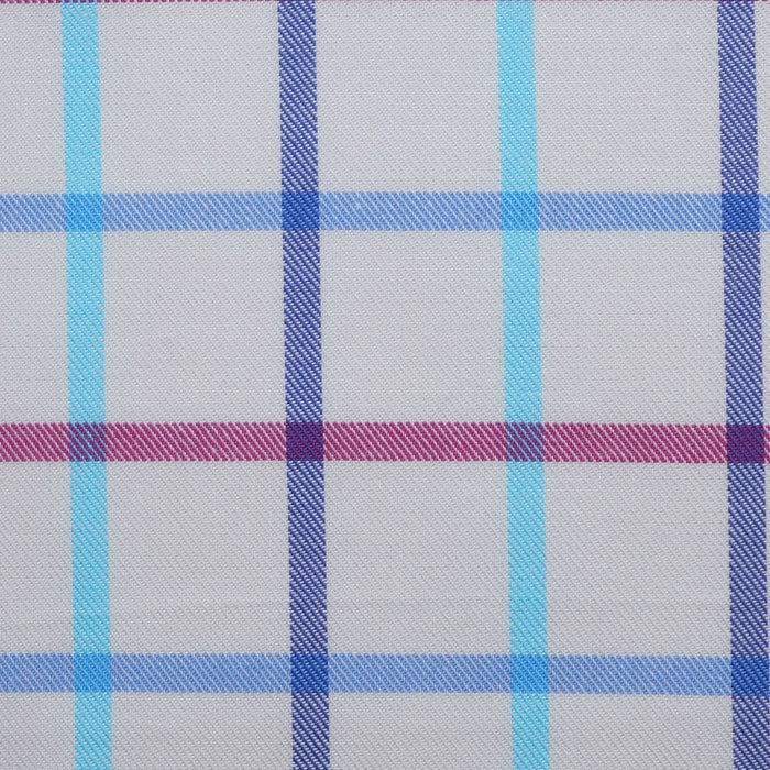 White with Blue, Red and Aqua Multi Colour Box Check Cotton Shirting
