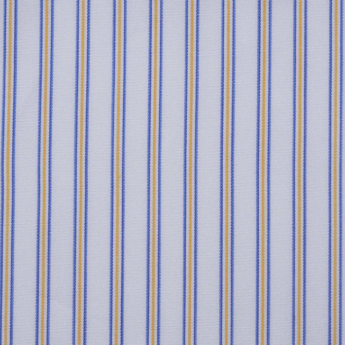 White with Blue & Yellow Stripe Cotton Shirting