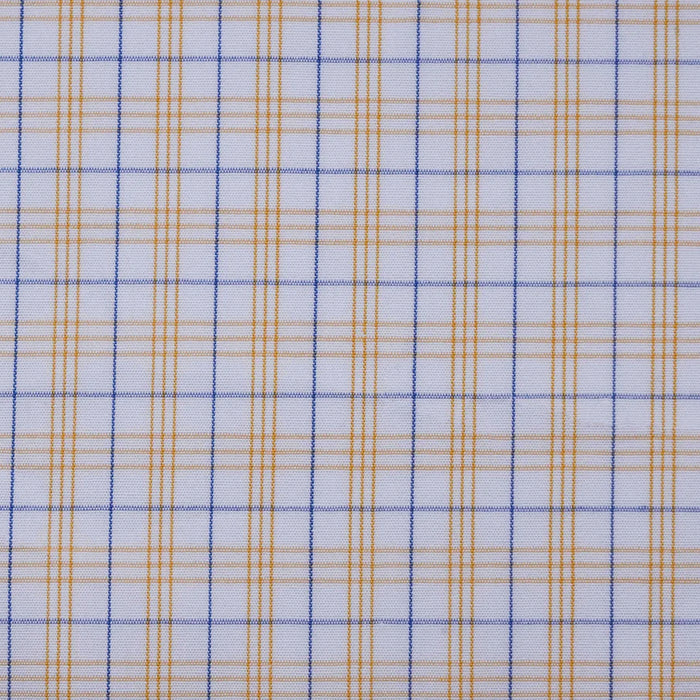White with Blue & Yellow Triple Check Cotton Shirting